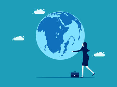 Businesswoman holding a globe. global cooperation. business concept vector illustrationのイラスト素材