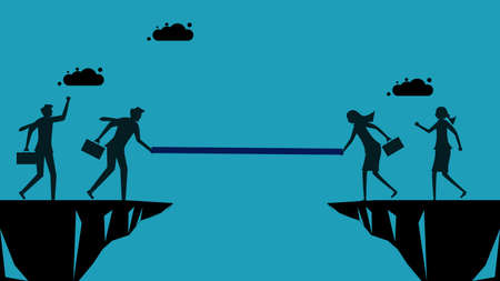 Business support. Silhouette building a bridge to help businesses. business conceptのイラスト素材