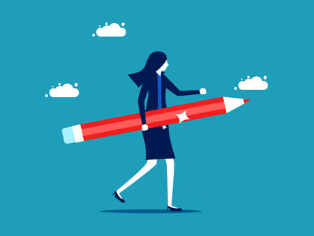 creative thinker Businesswoman holding a pencil. business concept vector illustrationのイラスト素材
