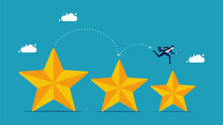 Downgrade. businessman runs on a shrinking star. business concept vector illustration