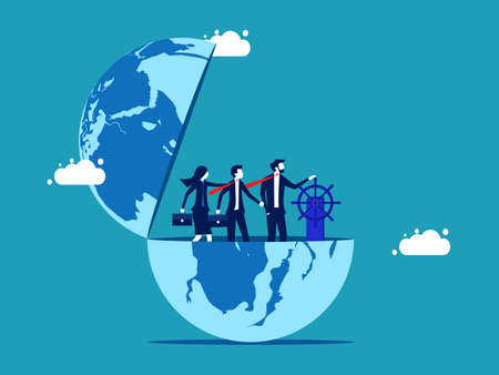 Leaders control world business. businessman controls the steering wheel in the world vectorのイラスト素材