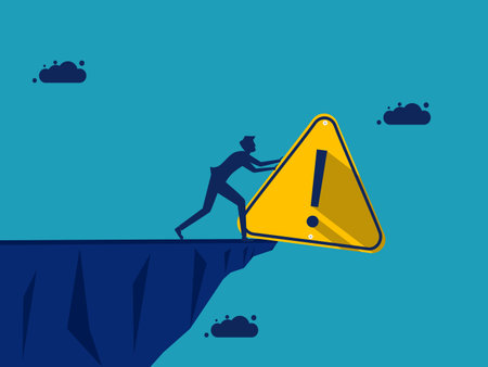 Eliminate errors. businessman leaves a warning sign. business concept vector illustrationのイラスト素材
