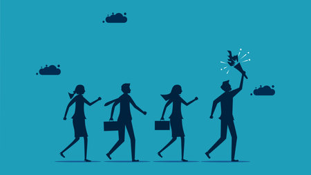 Business leaders. businessman with a torch walks in front of an employee. business concept vectorのイラスト素材