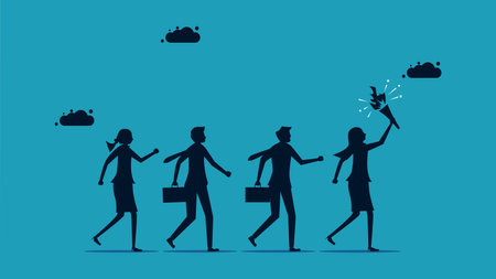 Business leaders. businesswoman with a torch walks in front of an employee. business concept vectorのイラスト素材