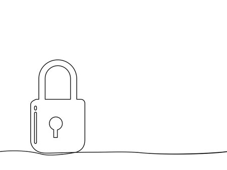 Draw a continuous line of the locked padlock. padlock isolated on a white background vectorのイラスト素材