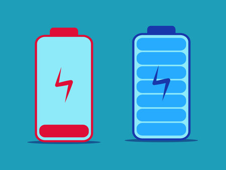 The battery is exhausted and full. Separate battery icon on a blue background. vector illustration epsのイラスト素材