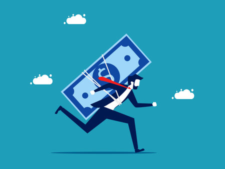 Committed to investing. businessman with banknotes running forward vectorのイラスト素材