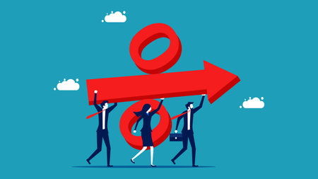 growth rate. The business team holds a percentage. business concept vector illustrationのイラスト素材