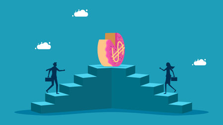 competitive incentives. businessman walks up the stairs to win a money cake vectorのイラスト素材