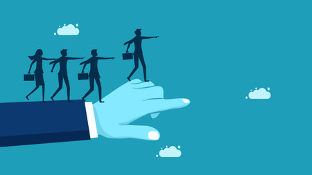 The same attitude in the organization. Businessman pointing to the same goal on the hand vectorのイラスト素材
