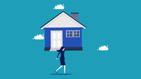 home investment. Businesswoman holding a house. vector illustrationのイラスト素材