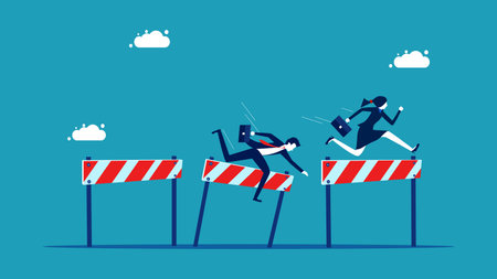 race to overcome obstacles. businesswoman jumping over obstacles vectorのイラスト素材