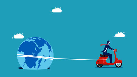 World economic crisis. business people help pull the globe out of the hole vector