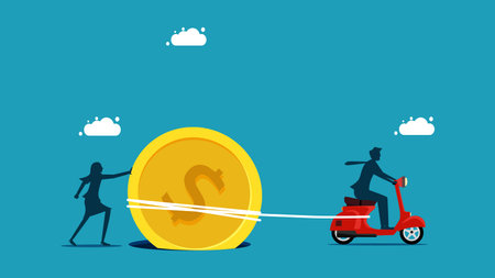 financial crisis. Two businessmen help get coins out of financial pitfalls vectorのイラスト素材