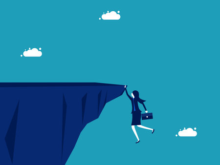 Financial crisis. Bankruptcy. Businesswoman falling from a cliff. vector epsのイラスト素材