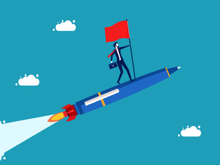 Business victory. Businessman flies with a pen rocket. business concept vector illustrationのイラスト素材