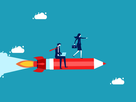 Business team flying with pencils. work as a team vector illustrationのイラスト素材