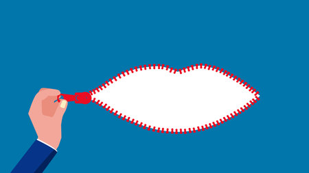 Zipper background. Open the zipper mouth by hand. vector illustrationのイラスト素材