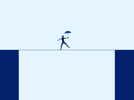 Businessman balancing on a rope. business challenge and risk concept. symbol of courage. business challenge and risk concept. symbol of courage vectorのイラスト素材