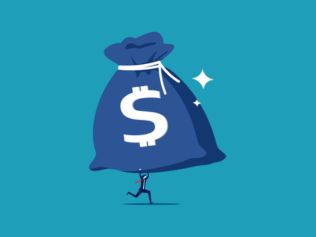 Big profits or bonuses. businessman holding a big money bag vectorのイラスト素材