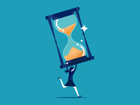 Value of time. Businesswoman holding a large hourglass vectorのイラスト素材