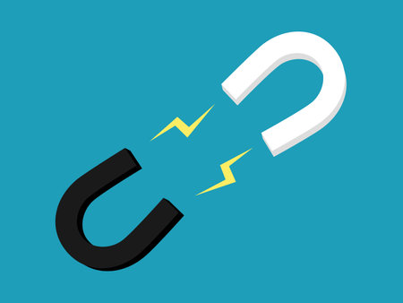 two Magnets. Opposite magnets white and black attract each other. relationship attraction vectorのイラスト素材