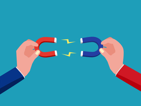 Two businessmen attract each other. Tuning together for business vector illustrationのイラスト素材