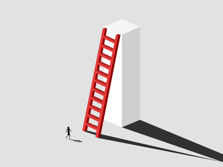 Businesswoman with ladder of success. Successful business concept. vector illustrationのイラスト素材