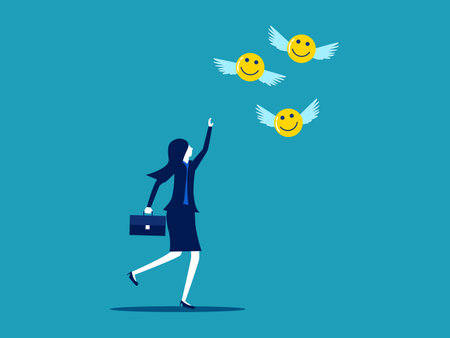 optimistic lost. Happiness flew away from businesswomen. The smile faded away. business concept vectorのイラスト素材