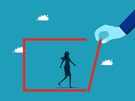 Help businesswoman out of square thinking. Grow and provide new opportunities. vectorのイラスト素材