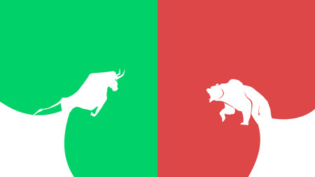 Bear and Bull confront each other. Bear and Bull Market Concept. investment banner vectorのイラスト素材