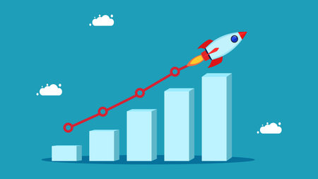 Growing rocket and bar chart. Business growth. Finance and investment concept. vector illustrationのイラスト素材