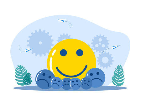 Happy icon with sad icons. The concept of optimism over pessimism. vector illustration epsのイラスト素材