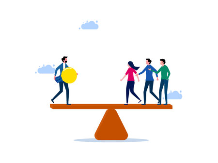 Businessman compares on a scale with many people. Work with superior performance vectorのイラスト素材