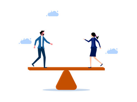 Business men and women on a seesaw. Gender equality for men and women vectorのイラスト素材
