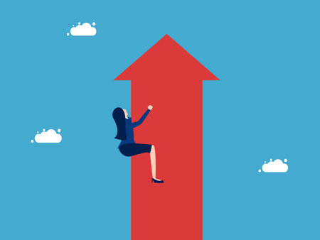 according to the flow of the crowd. Businesswoman clinging to growth arrow vectorのイラスト素材