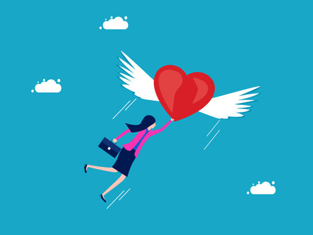 Freedom of feeling or life. Businesswoman flying with the heart. business concept vector illustrationのイラスト素材