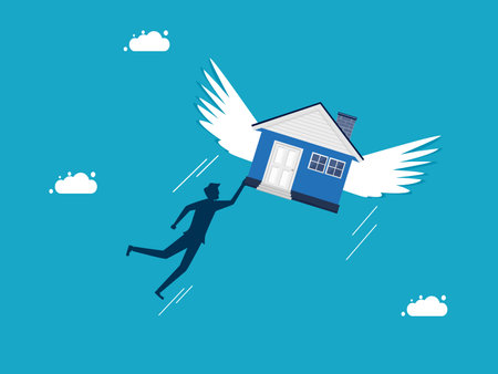 Freedom and property. man flies with the house. business and investment concept vectorのイラスト素材