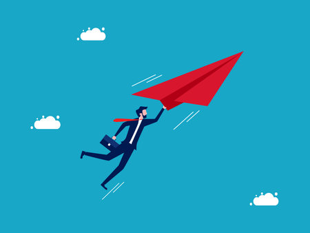 Leadership freedom. Businessman flying with a paper plane. business and investment concept vectorのイラスト素材