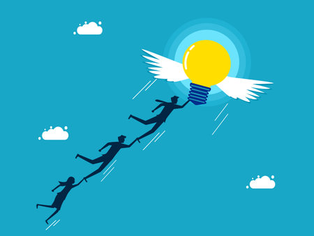 Freedom and creativity. Businessman employee flying with a light bulb. business and investment concept vectorのイラスト素材