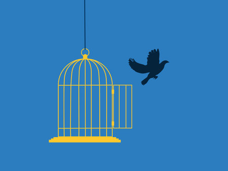 bird fell out of the cage. The concept of freedom and emancipation. vector illustrationのイラスト素材