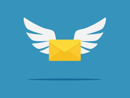 Envelopes attached to angel wings. Sending messages and flying imaginations. vector illustrationのイラスト素材