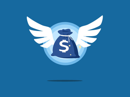 money bag with flying wings. concept of finance and investmentのイラスト素材