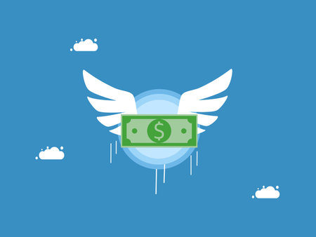 Banknotes soaring into the sky. The concept of inflation or floating money vectorのイラスト素材