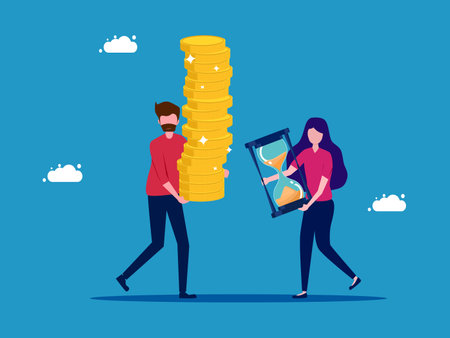 Buy or sell hourglasses. Use money to buy time. vector illustrationのイラスト素材
