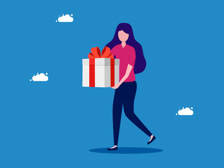 Woman holding a gift box. The concept of rewards at work. vector illustrationのイラスト素材