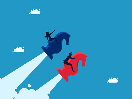 Compete in strategy or business. Businessmen racing to drive a chess horse vectorのイラスト素材