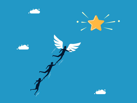 Focus on success. man team leader with angel wings flying to the star vectorのイラスト素材