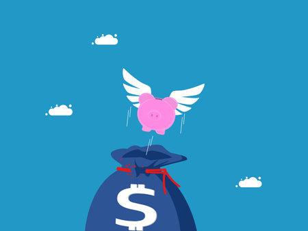 Freedom to invest and finance. The piggy bank flew out of the money bag vectorのイラスト素材
