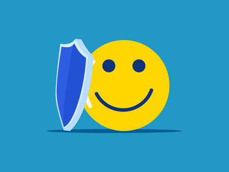 Buy or sell life insurance. Shield and good tempered icon vectorのイラスト素材